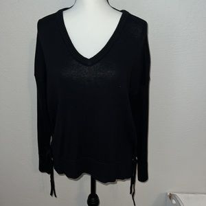 BCBG MaxAzria v-neck sweater, longer in the back & drawstring ties up the side!